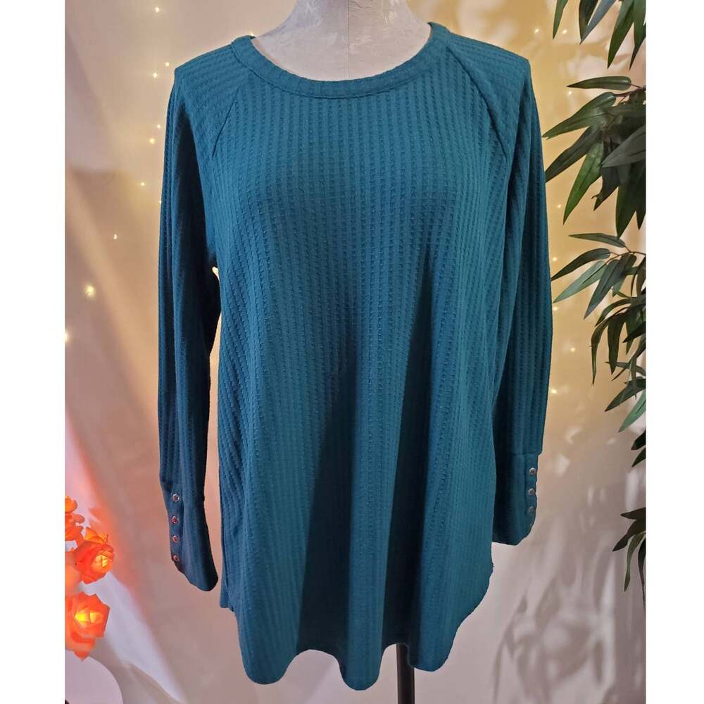 Chaser Women's Waffle Knit Thermal Size XL in Winter Pine Green Long Sleeve Top